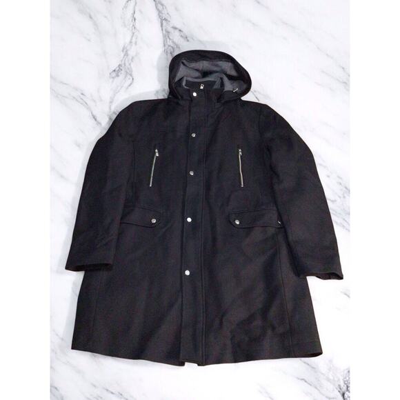 ZARA MAN MEN’S REMOVABLE HOODED BLACK COAT JACKET XL - Picture 1 of 13